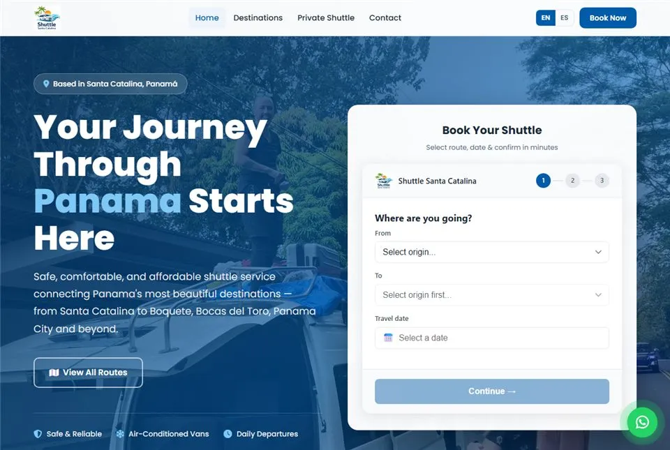 Página web con reservas de Shuttles Santa Catalina