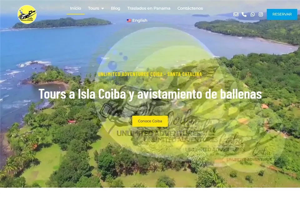 Página web con reservas de Tours Coiba